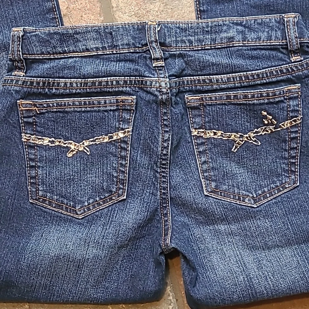 Gap Kids Girls 12 regular boot cut denim blue jeans embroidered sequin snowflake